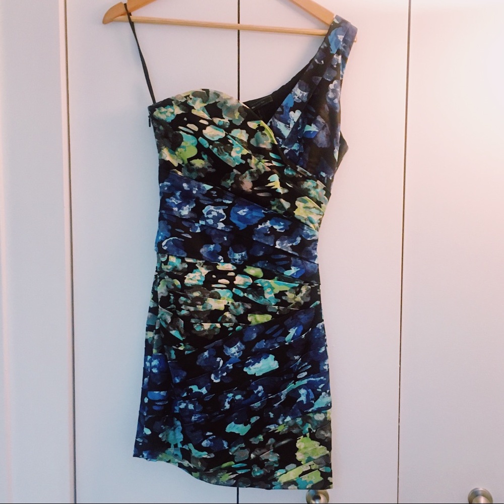 BCBG MaxAzria One-Shoulder Floral Dress